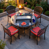 莫 家户外烧烤桌椅铸铝庭院休闲bbq烧烤架家用木炭烧烤炉 【双炉】4拉菲椅+120cm烧烤桌