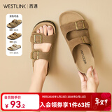 西遇平底勃肯凉拖鞋女2025新款夏季外穿一字拖鞋森系新复古回潮凉鞋 卡其色 39