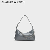 CHARLES&KEITH柔软拉链式褶皱单肩包腋下包包女包女士生日礼物CK2-40782472 Grey灰色 S