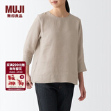 MUJI MUJI 女式 亚麻水洗 七分袖罩衫 T恤 亚麻上衣 BCA25C2S 浅米色 M(160/84A)