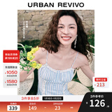 UR【钟楚曦同款】2025夏季新款女装波嬉风蕾丝条连衣裙UYL750037 蓝色条纹 M