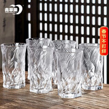 青苹果耐热玻璃茶水杯250ml6只 水晶玻璃绿茶杯水杯 高款玄冰纹茶饮杯