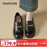 意尔康女鞋真皮乐福鞋女士单鞋通勤百搭一脚蹬粗跟小皮鞋女 黑色 【尺码偏大，建议拍小一码】 35