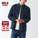 MUJI男式 法兰绒立领衬衫 长袖休闲百搭衬衣男士外套纯棉全棉ACA75C1A 深藏青色格纹 XXL （185/112A）