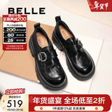 百丽（Belle）张凌赫推荐黑巧乐福鞋女商场英伦风牛皮厚底小皮鞋E1Z1DAM6 黑色 36