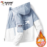 啄木鸟连帽外套男士秋冬季新款潮流工装夹克宽松休闲上衣服加厚加绒男装 1xm21/601上蓝下白 M