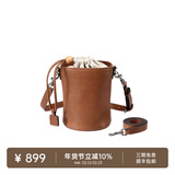 裘真情人节礼物抽绳水桶包女植鞣头层牛皮包包复古通勤单肩斜跨休闲包 大象灰-小号 暂不预售