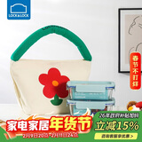 乐扣乐扣（LOCK&LOCK）清新玻璃保鲜盒微波饭盒三件套(630ml*2+便当包)LNG428S601薄荷绿