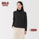 MUJI女式 羊毛混毛圈花式线POLO针织衫毛衣女装上衣25年冬季 BA1QLA5A 深灰色 L (165/88A)