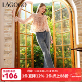 LAGOGO百搭显瘦牛仔裤女拉谷谷春秋新款质感挺括显腿长休闲微喇裤 深牛仔蓝(N2) L