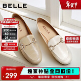 百丽羊皮英伦风乐福小皮鞋平底豆豆女复古深口单鞋A7H1DAA4 米白 40