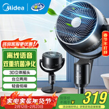 美的（Midea）电风扇 空气循环扇家用立式遥控落地扇涡轮换气扇循环对流3D摇头电扇轻音低噪大风力节能空调伴侣 GAI24PA【离线语音 双重抗菌】