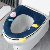 科缦 V型专用马桶垫家用四季防水厕所坐便套可爱欧式马桶坐垫圈拉链款 加大v型-梦幻蓝花朵-拉链款 1