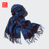 优衣库男装女装HEATTECH围巾格子围脖学院风保暖478313 64 湖蓝色 均码 (180 × 50 cm)