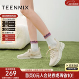 天美意女鞋透气网面运动女休闲鞋轻便轻跑鞋新款 米色 38