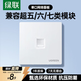 绿联网线网口网络面板 通用超五/六/七类模块加厚86型面板 适用电话电脑房间网络插座 单口1个装 80180