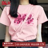 班尼路S&K系列短袖t恤女装夏季纯棉新款宽松半袖休闲上衣服小个子女生 粉-粉luck白星 【100%纯棉】 S -推荐体重80-110斤（卡码拍大）