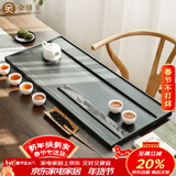 金镶玉绿檀石茶盘茶托喝茶木纹绿石功夫大号石头茶台 山水一色80*33*3.5