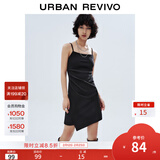 UR夏季新款女装潮流不规则下摆收褶吊带连衣裙UWV740053 正黑 XL