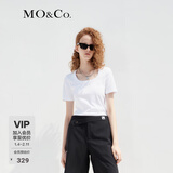 MO&Co.春夏U领短袖T恤LOGO胶章简约修身内搭外穿摩安珂 漂白色 建议和客服确认尺码哦 S 160 建议和客服确认尺码哦