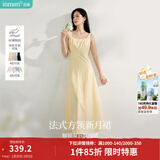 茵曼（INMAN）章若楠同款欧若风法式吊带连衣裙2026夏季新品女装淡鹅黄色裙子 浅黄色 (方领) L