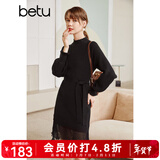 betu百图女装网纱拼接小高领木耳边灯笼袖针织连衣裙女2110T69 黑色 L
