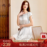 丝界真丝睡裙女桑蚕丝宽松短袖公主睡衣裙纯色绣花家居服节日礼物