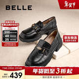 百丽元宝乐福鞋女2025新款粗跟英伦黑色小皮鞋D2S1DCA5 黑色-宽版 39