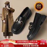 ZHR乐福鞋女冬软底百搭加绒小皮鞋女英伦风粗跟女鞋 FTEP06A 黑色 35