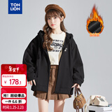 唐狮（TonLion）2025针织外套女休闲卫衣开衫连帽上衣 加绒款/黑色 XL