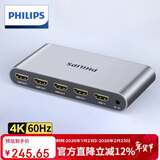 飞利浦HDMI分配器一分四一进四出支持4K60Hz数字高清视频分屏器笔记本电脑电视盒子接显示器投影仪1进4出
