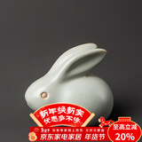 容山堂兔年本命年天青汝窑汝瓷茶宠摆件可养兔子茶桌茶玩茶具功夫茶具 天青汝窑茶宠摆件-玉兔大号