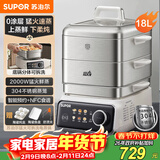 苏泊尔（SUPOR）0涂层不锈钢电蒸锅 炖蒸煮一体电煮锅 电火锅 家用多功能炖盅锅 猛火可拆洗电热锅18L ZN32FC913