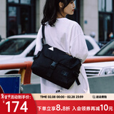 ACROSS邮差包男士斜挎包上班通勤包学生大容量单肩包旅行挎包女相机包包 黑色加大版