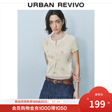 UR2025秋季新款女立体蝴蝶结花朵装饰短袖针织开衫UYY950057 浅黄 L