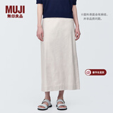 MUJI女式 麻混 弹力 直筒裙 长半身裙女春款裙子半裙 中长裙 女装 浅灰色 XL (165/74A)
