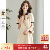 尚都比拉美式复古风小熊刺绣POLO连衣裙小个子夏季宽松显瘦裙子 杏色 M 