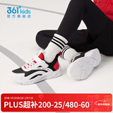 361°童鞋男女童网面透气春秋新款运动鞋革面款中大童魔术贴跑步鞋 碳黑/361度白/能量红【皮革】 39