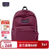 JANSPORT杰斯伯书包轻便双肩包男女旅行包简约背包电脑包学生校园 4QUE04S深紫酒红-侧袋+隔层
