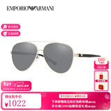 EMPORIO ARMANI/阿玛尼情人节礼物金属渐变飞行员 太阳镜男女墨镜 0EA2046D 30136G金边框灰色镜片