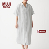 MUJI MUJI 女式 法国亚麻水洗 五分袖开襟连衣裙 BCL08C0S