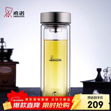 希诺（heenoor）抗菌玻璃杯双层防烫办公车载水杯男高档泡茶杯子XN-9607K 410mL