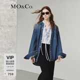 MO&Co.牛仔夹克春秋土耳其棉怀旧洗褪细钻宽松衬衫外套摩安珂 牛仔蓝色 S 160