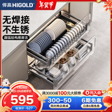 悍高（HIGOLD） 厨房橱柜拉篮碗架抽屉式碗篮加厚304不锈钢底板调味篮双层碗碟篮 500柜2层-L系列套装