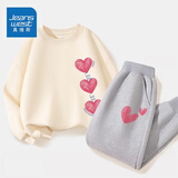 真维斯儿童套装圆领长袖薄款长裤男童女童秋季衣服中大童宽松运动服童装 【薄款套装】杏（爱）灰（心） 160