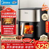 美的（Midea）小炎烤空气炸锅蒸烤一体上下双热源免翻面 可视窗口家用智能大容量6L金属内腔蒸汽嫩炸烤箱KZC6054