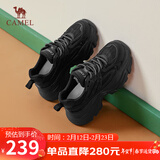 骆驼（CAMEL）老爹鞋女网布皮面拼接双系带厚底休闲鞋 L24S283079 黑色 36