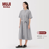 MUJI女式 凉感 短袖衬衫连衣裙女装裙子纯棉25年夏季长裙 灰色条纹 S (155/80A)