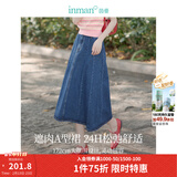 茵曼（INMAN）100%纯棉法式牛仔半身裙2026夏女装新款气质显瘦中高腰A字裙子 牛仔蓝 M
