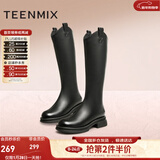 天美意靴子女商场同款时装靴休闲女高筒靴女鞋 黑色 38